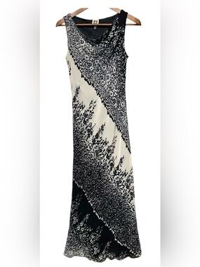 ANNE KLEIN Black White Floral Sheer Lined Maxi Summer Dress Wedding Guest